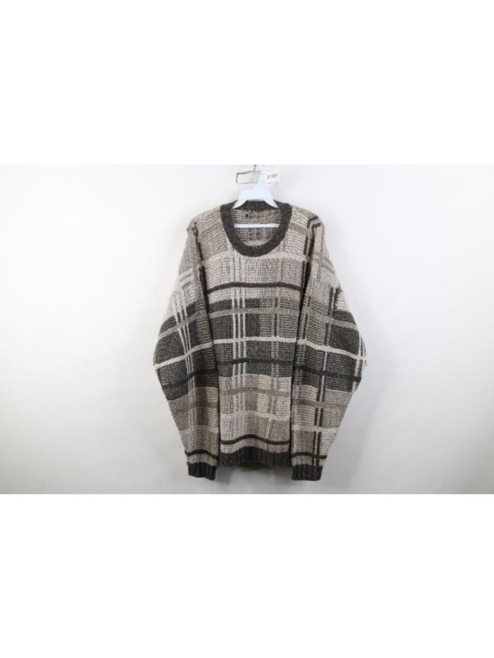 Vintage 90s Streetwear Mens 2XL XXL Earth Tone Checkered Knit Crewneck Sweater